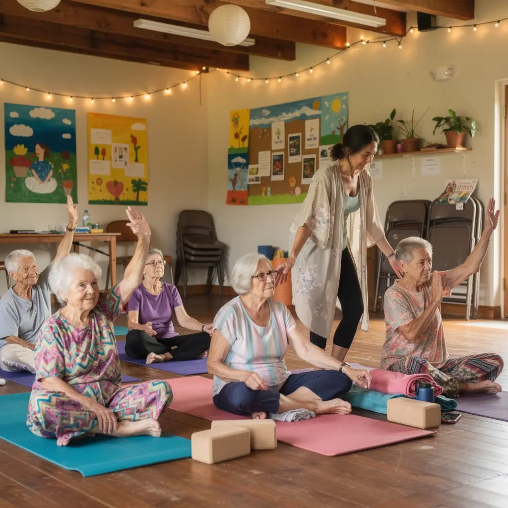 Vingrošanas paklāji un aprīkojums, kas paredzēts senioriem, lai uzlabotu kustību funkcijas.